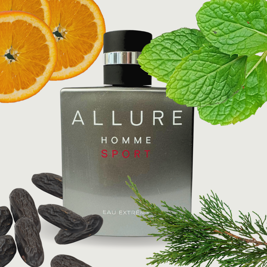 Chanel Allure Homme Sport Eau Extreme med duftnoter foran og bagved